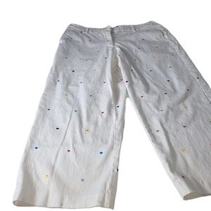 Pantology Womans White Capri Embroidered Polka Dots Some Wear Noted See Pic